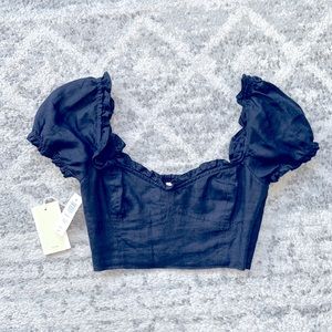 Aritzia Wilfred Wander Linen Blouse in Classic Navy Size XS/TP